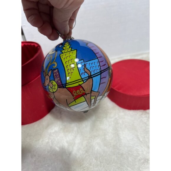 Pier 1 Imports Hand-Painted Li Bien Glass Christmas Ornament With Santa & Reinde - Picture 7 of 7